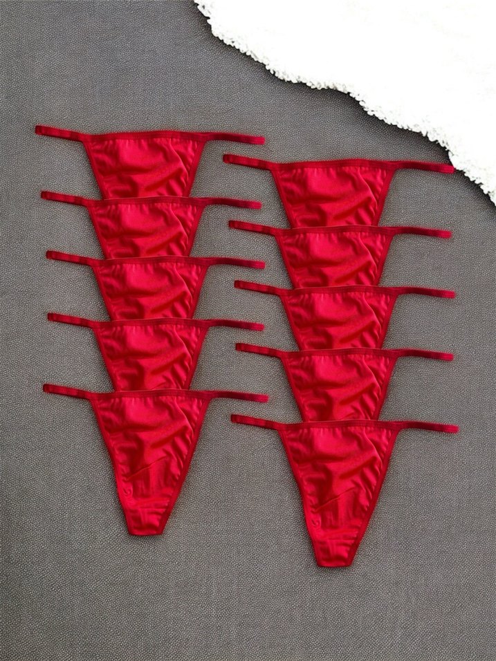Kırmızı Nakışlı Kadın Tanga Külot 15Li - Görsel 2