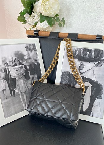 Zincir Detaylı Siyah Deri Kadın Çanta - Görsel 4