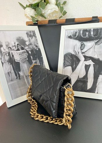 Zincir Detaylı Siyah Deri Kadın Çanta - Görsel 6