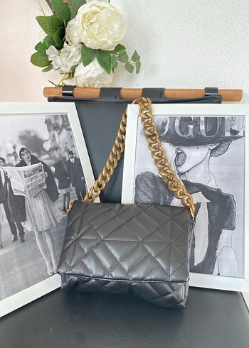 Zincir Detaylı Siyah Deri Kadın Çanta - Görsel 2