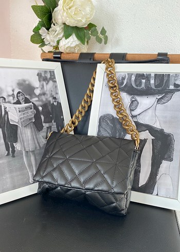 Zincir Detaylı Siyah Deri Kadın Çanta - Görsel 3