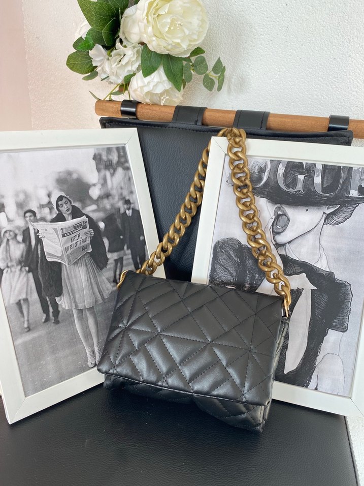 Zincir Detaylı Siyah Deri Kadın Çanta - Görsel 4