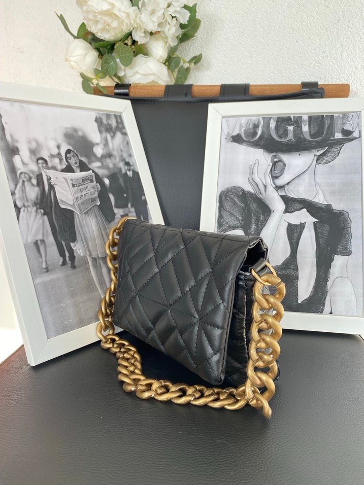 Zincir Detaylı Siyah Deri Kadın Çanta - Görsel 5