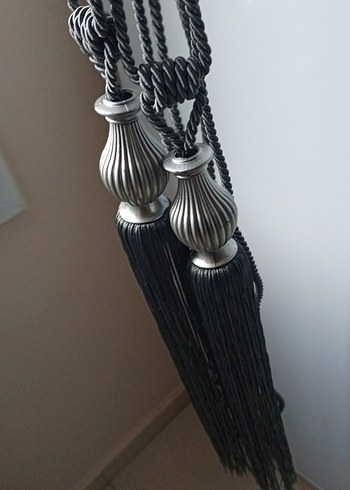 Bohem Siyah Gri Desenli Perde Bağı - Görsel 3