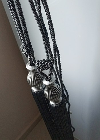 Bohem Siyah Gri Desenli Perde Bağı - Görsel 2