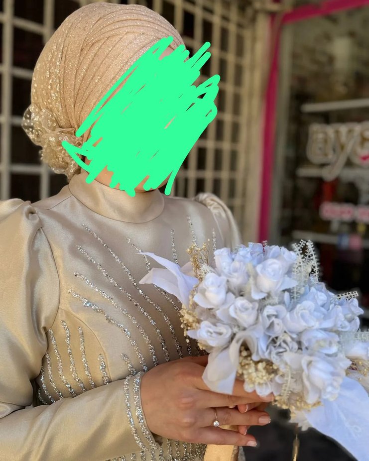 Bohem Yüksek Yakalı Beyaz Uzun Abiye - Görsel 3