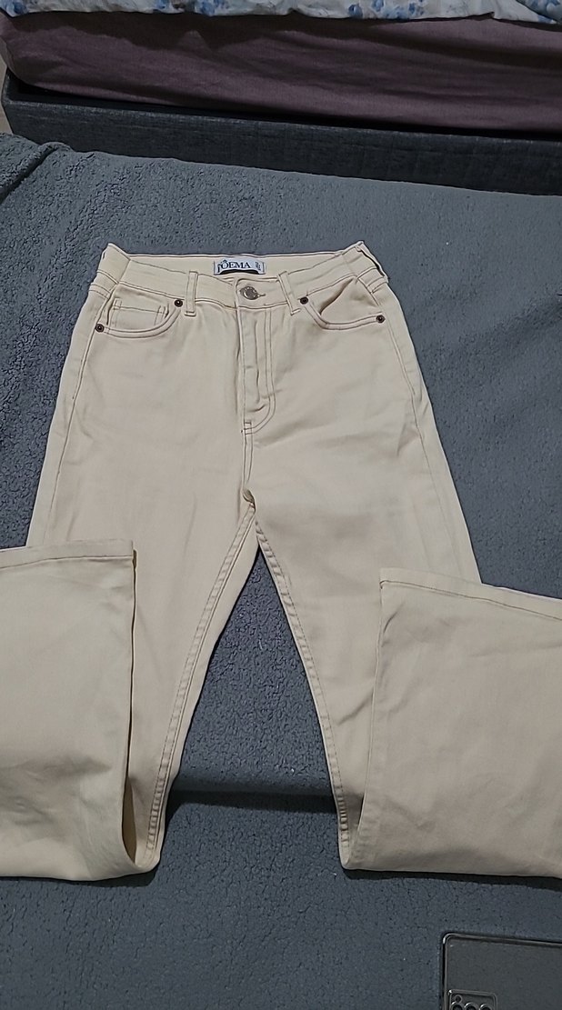 Bej Kadın Denim Pantolon Midi Boy - Görsel 2