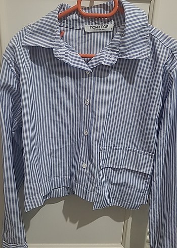 Mavi Çizgili Uzun Kollu Pamuklu Gömlek - Görsel 2