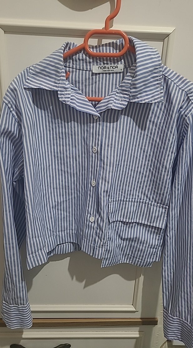 Mavi Çizgili Uzun Kollu Pamuklu Gömlek - Görsel 2