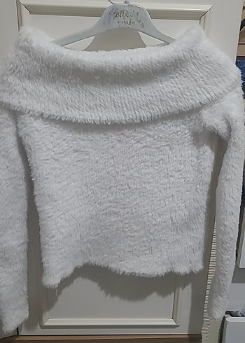 Kadın Beyaz Peluş Uzun Kollu Sweatshirt - Görsel 2