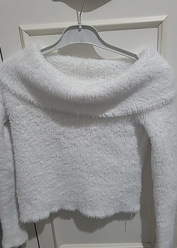 Kadın Beyaz Peluş Uzun Kollu Sweatshirt - Görsel 4