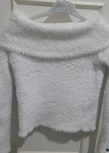 Kadın Beyaz Peluş Uzun Kollu Sweatshirt - Görsel 3