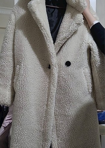 Bej Kadın Midi Peluş Kaban - Görsel 3