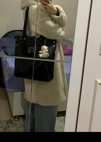 Bej Kadın Midi Peluş Kaban - Görsel 2