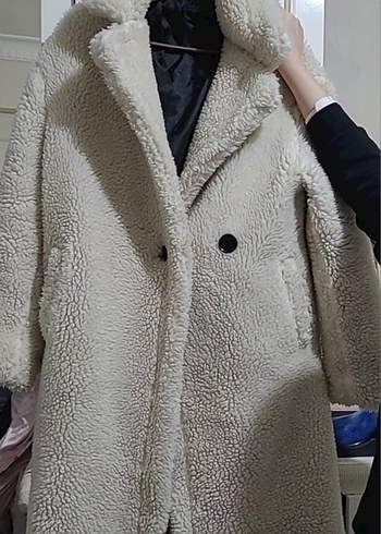 Bej Kadın Midi Peluş Kaban - Görsel 4