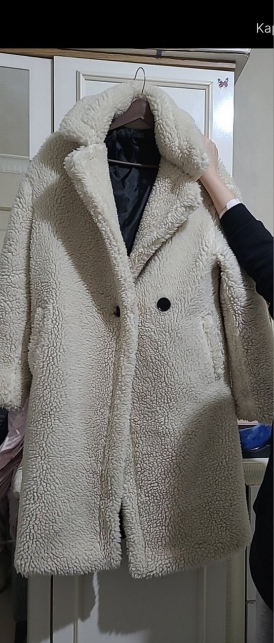 Bej Kadın Midi Peluş Kaban - Görsel 4