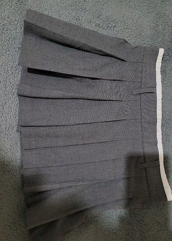 Pull&bear Gri Pilili Midi Mini Etek - Görsel 2