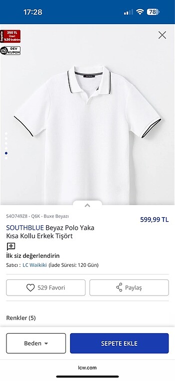 xxl Beden beyaz Renk Lc waikiki polo yaka beyaz tişört
