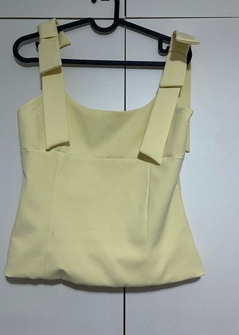 Zara Sarı Midi Straplez Kadın Bluz