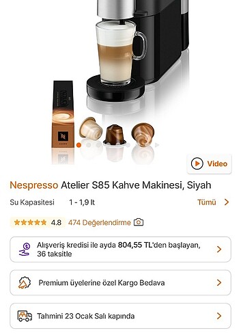 Nespresso atelier s85 kahve makinası sıfır kutulu kapsulleriyle 