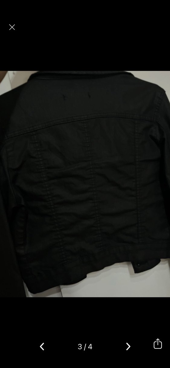 Deri görünümlü kısa siyah kot ceket - Görsel 3