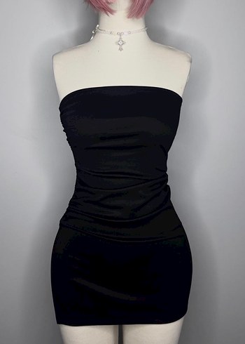 Straplez yırtmaçlı ip detaylı mini elbise - Görsel 2