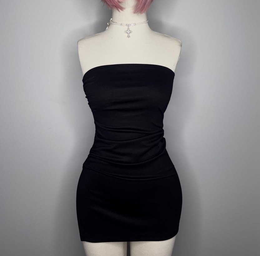 Straplez yırtmaçlı ip detaylı mini elbise - Görsel 2