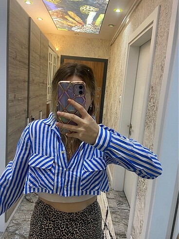 s Beden mavi Renk Crop gömlek
