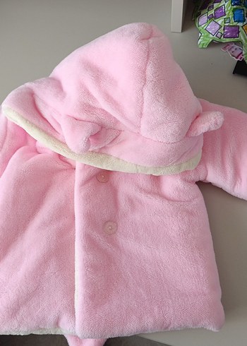 Düğmeli Pembe Bebek mont peluş - Görsel 2