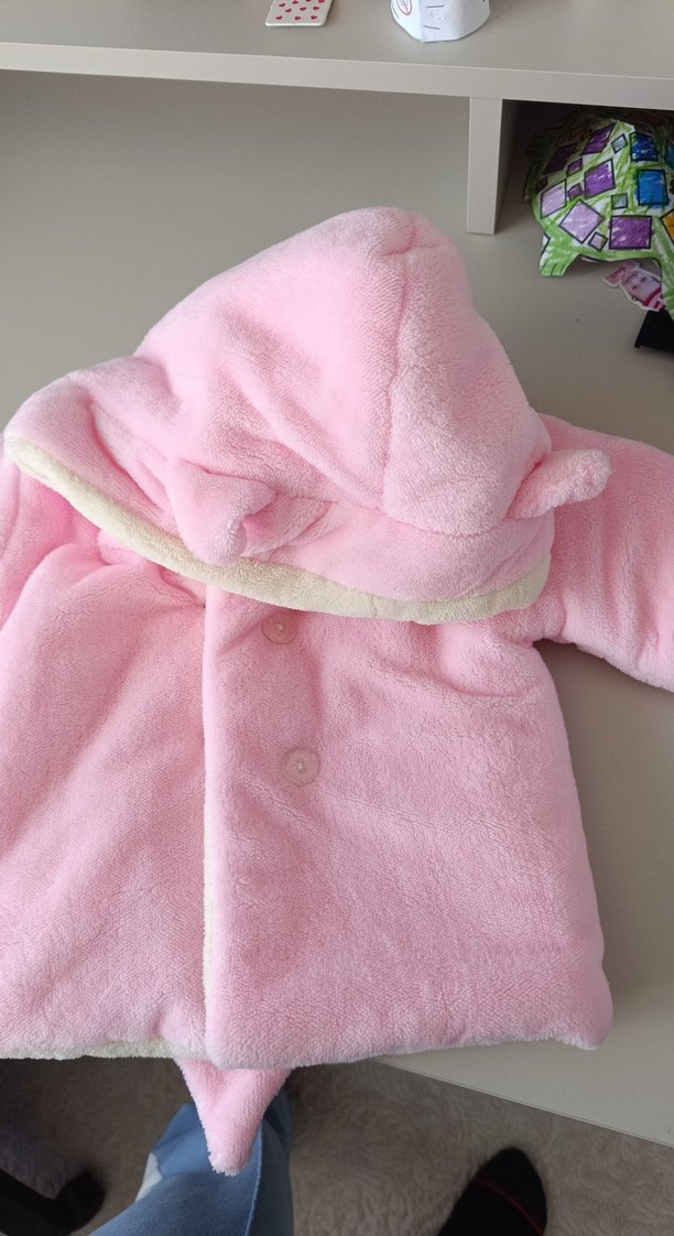 Düğmeli Pembe Bebek mont peluş - Görsel 2