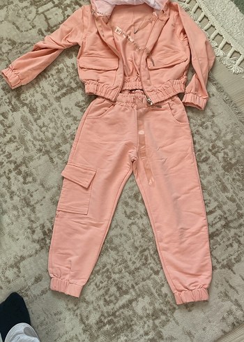 Kız Çocuk Pembe Kapüşonlu Fermuarlı Eşofman - Görsel 2