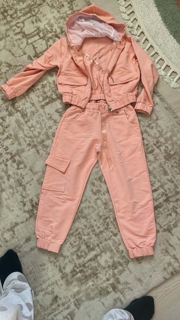 Kız Çocuk Pembe Kapüşonlu Fermuarlı Eşofman - Görsel 2