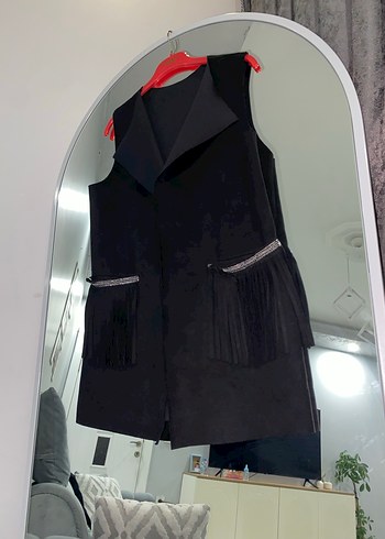 Püsküllü Siyah Kolsuz süet yelek - Görsel 2