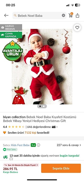 Erkek Bebek Noel Baba Kıyafeti