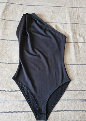 Drapeli Tek Omuz Siyah Kadın Body