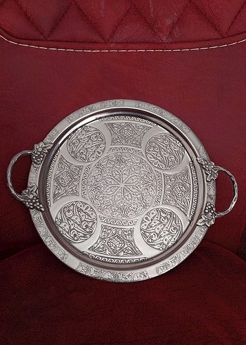 İşlemeli gümüş Parlak Tepsi - Görsel 3