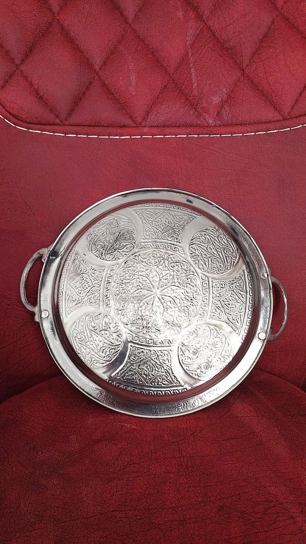 İşlemeli gümüş Parlak Tepsi - Görsel 2