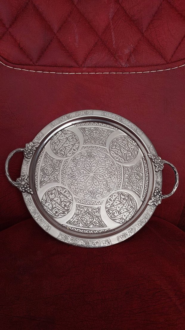 İşlemeli gümüş Parlak Tepsi - Görsel 3
