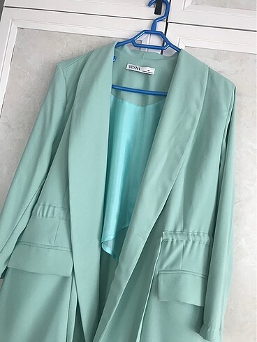 40 Beden turkuaz Renk Blazer Ceket Pantolon Takım