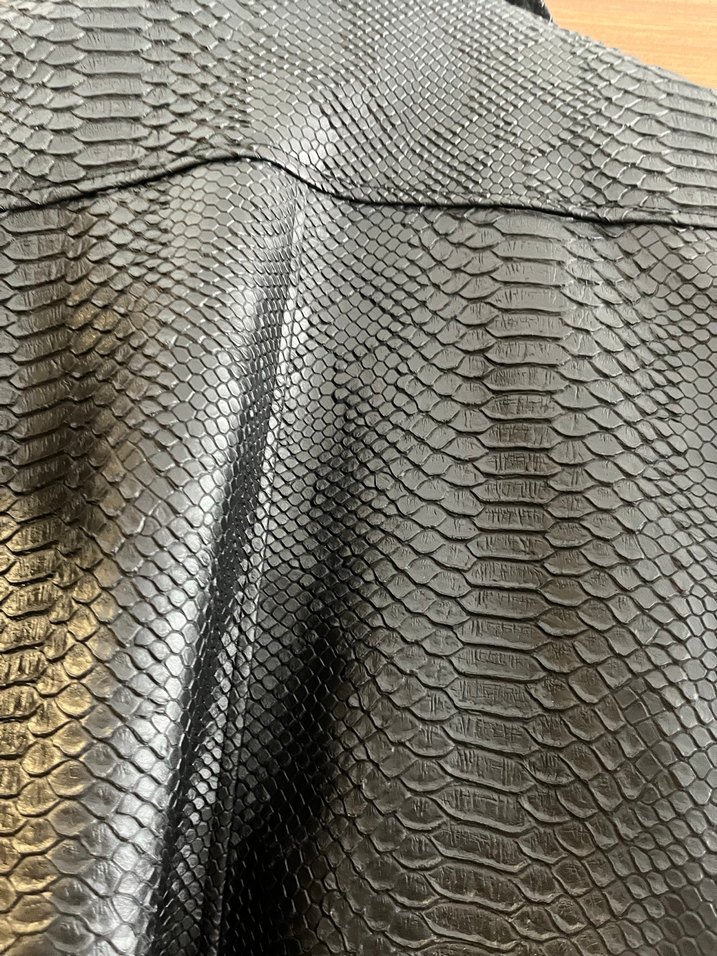 Kadın Siyah Deri Yılan Desenli Biker Ceket - Görsel 3