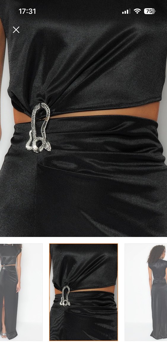 Siyah Parlak Kayışlı Uzun Straplez Elbise - Görsel 2