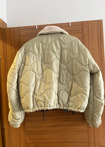 Kadın açık yeşil
 Peluş Yaka Kısa Kışlık Mont - Görsel 4