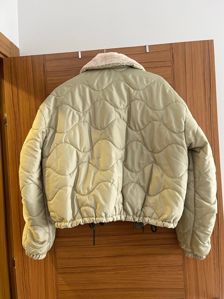 Kadın açık yeşil
 Peluş Yaka Kısa Kışlık Mont - Görsel 4