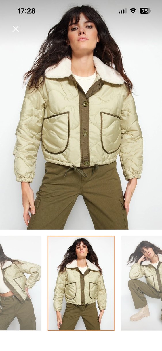 Kadın açık yeşil
 Peluş Yaka Kısa Kışlık Mont - Görsel 2