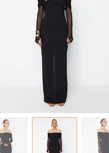 Siyah Drapeli Uzun Kadın Elbise - Görsel 2