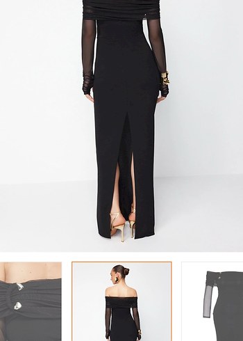 Siyah Drapeli Uzun Kadın Elbise - Görsel 3