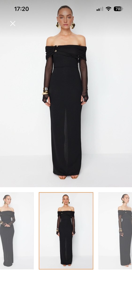 Siyah Drapeli Uzun Kadın Elbise - Görsel 2