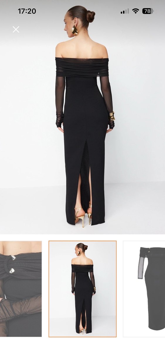 Siyah Drapeli Uzun Kadın Elbise - Görsel 3