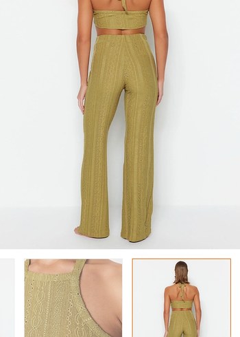 Kadın Haki Triko Kumaş Pantolon takım - Görsel 2