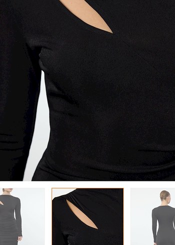 Uzun Siyah Drapeli Kalem Elbise - Görsel 3